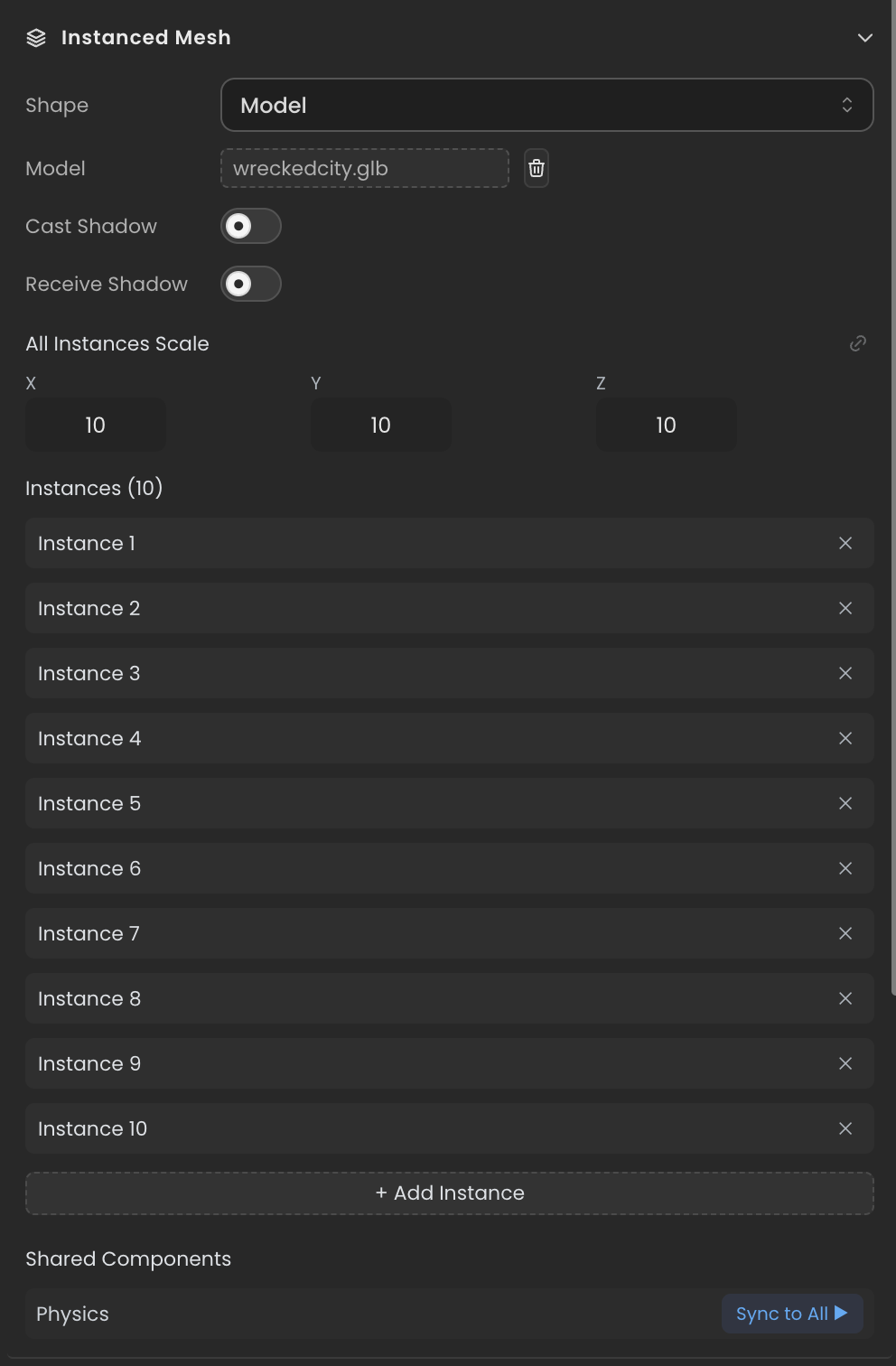 Instanced Mesh inspector