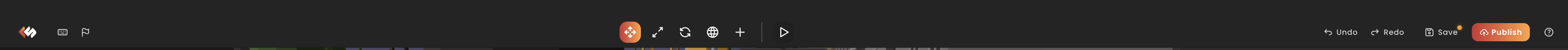 Toolbar with Settings, Report, transform tools, preview, save and publish.